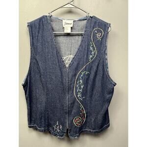 Fame Vintage 80’s Floral Denim Vest‎ Womens Large Embroidered Floral Cottagecore